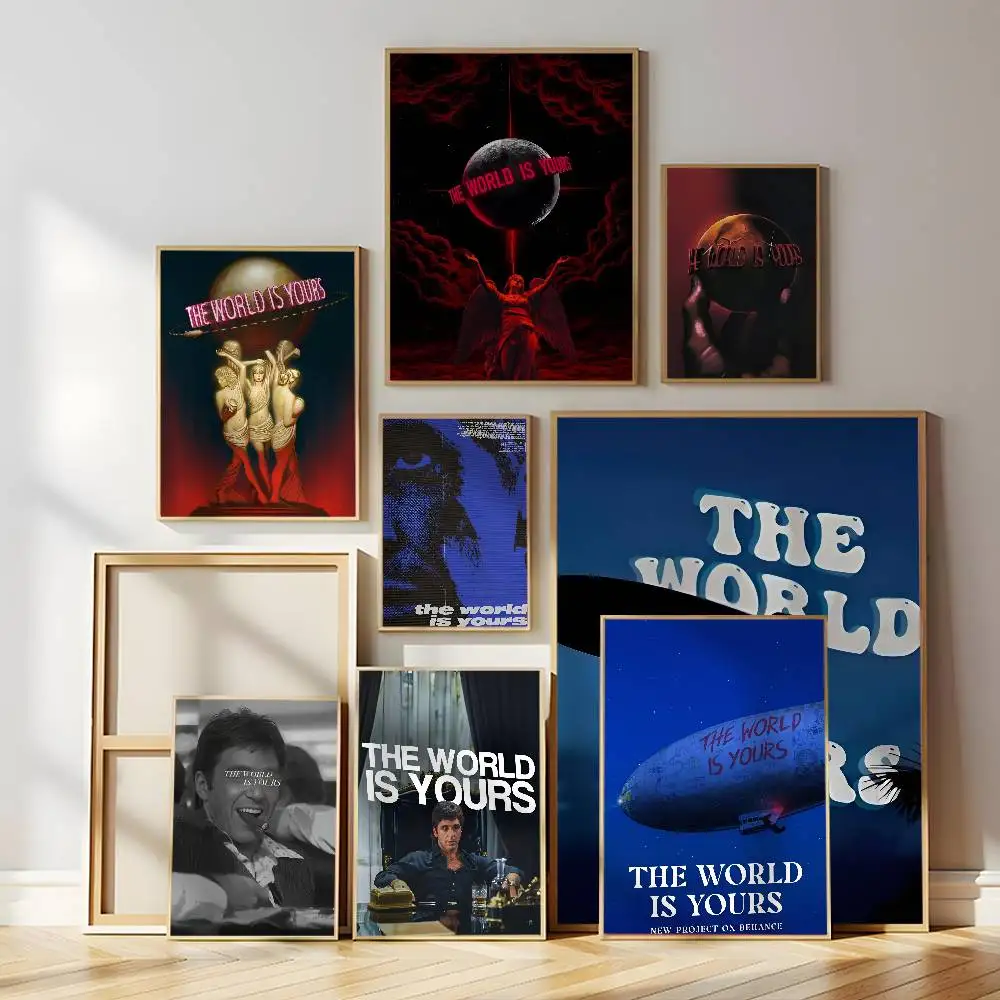 The World Is Yours Scarface Retro Poster Self-adhesive Wall Mural Art Waterproof Sticker For Bar Room Decor