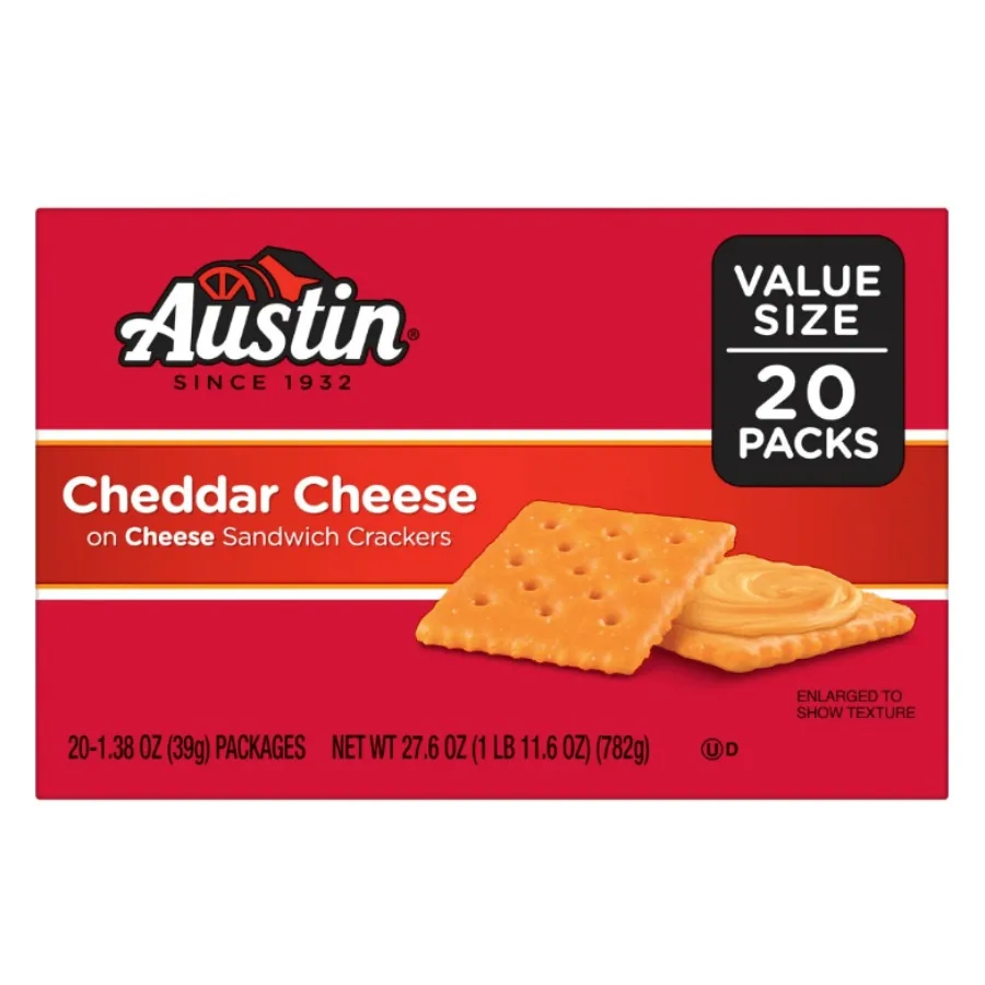 Austin Cheddar Käse auf Käse, Sandwich-Cracker, Einzelportions-Snack-Cracker, 20 Stück
