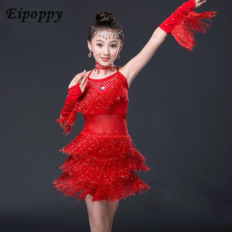 Girl Modern Ballroom Dance Dresses Children Latin Dance Dress Competition Tram Latin Dance Costume