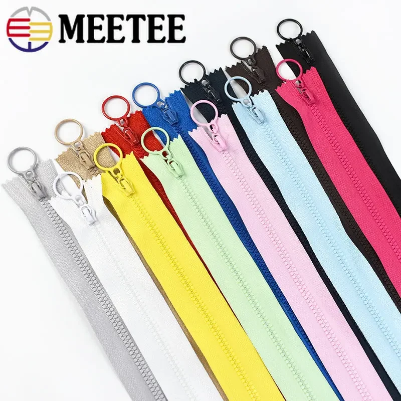 Meetee 5/10Pcs 3# Resin Zippers 25cm/60cm Bag Pocket O Ring Sliders Decor Zipper Clothes Zip Repair Kit DIY Sewing Accessories