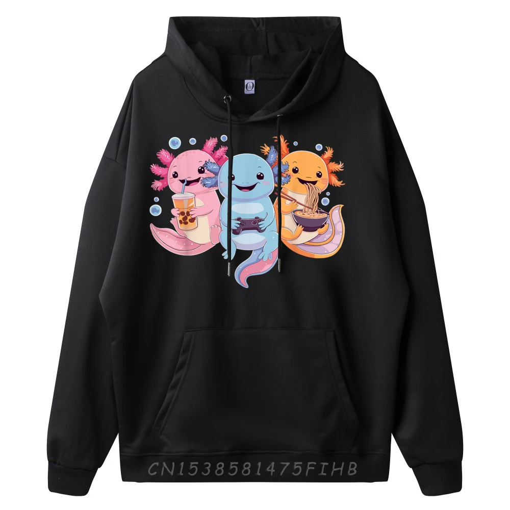 Axolotl Boba Tea Bubble Tea Axolotl Gaming Ramen Axolotl Men's Oversize Long Sleeve Anime Sweatshirts Gift
