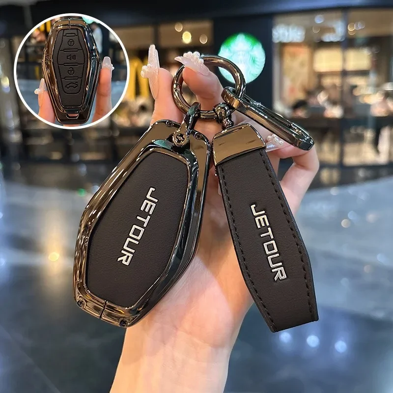 

For Jetour X70/X70 Plus/X70 S/X70 CDM/X70 EV/X90 Pro/X95/ L9 Zinc Alloy +leather Car Remote Key Case Cover Shell Keychain