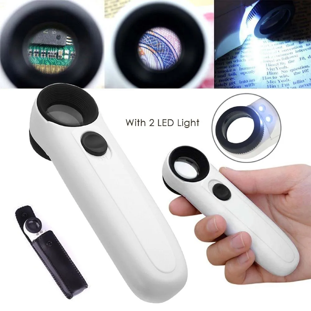 40x Jeweler Eye Magnifying Magnifier Jewelry Loupe Loop With 2 LED and ON/OFF Switch Acrylic optical lens+ABS Magnifying