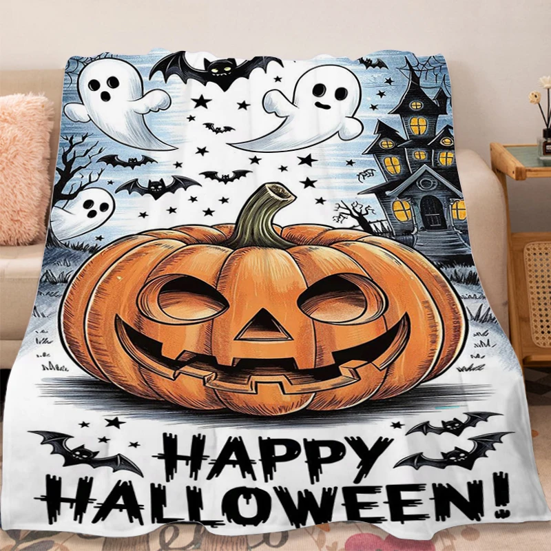 

Happy Halloween Pumpkin Light Fluffy Soft Blankets for Winter King Size Microfiber Bedding Jack-o'-lanterns Fleece Blanket Warm
