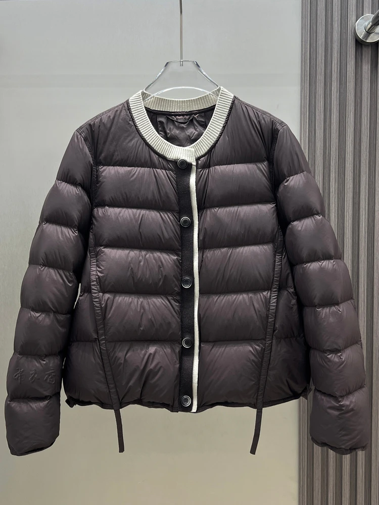 Coreano Sle ort Patchwork lavorato a maglia giù Jaet da donna leggero Du Feather rotondo Ne cappotto dimagrante capispalla alla moda