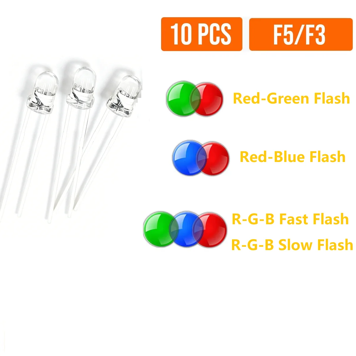10pcs/LOT F3-F5 (3mm-5mm) FLASHING LED 2PIN Light Emitting Diode