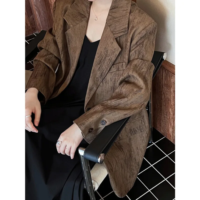 Autunno Vintage Suit Jacket donna colletto dentellato allentato monopetto Silhouette Suit Coat