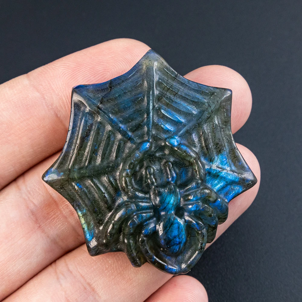 

Natural Stone Flash Labradorite Pendant Charms Spider weaving a web-shaped Pendant DIY Necklace Making Fine Jewelry 46X42X10mm