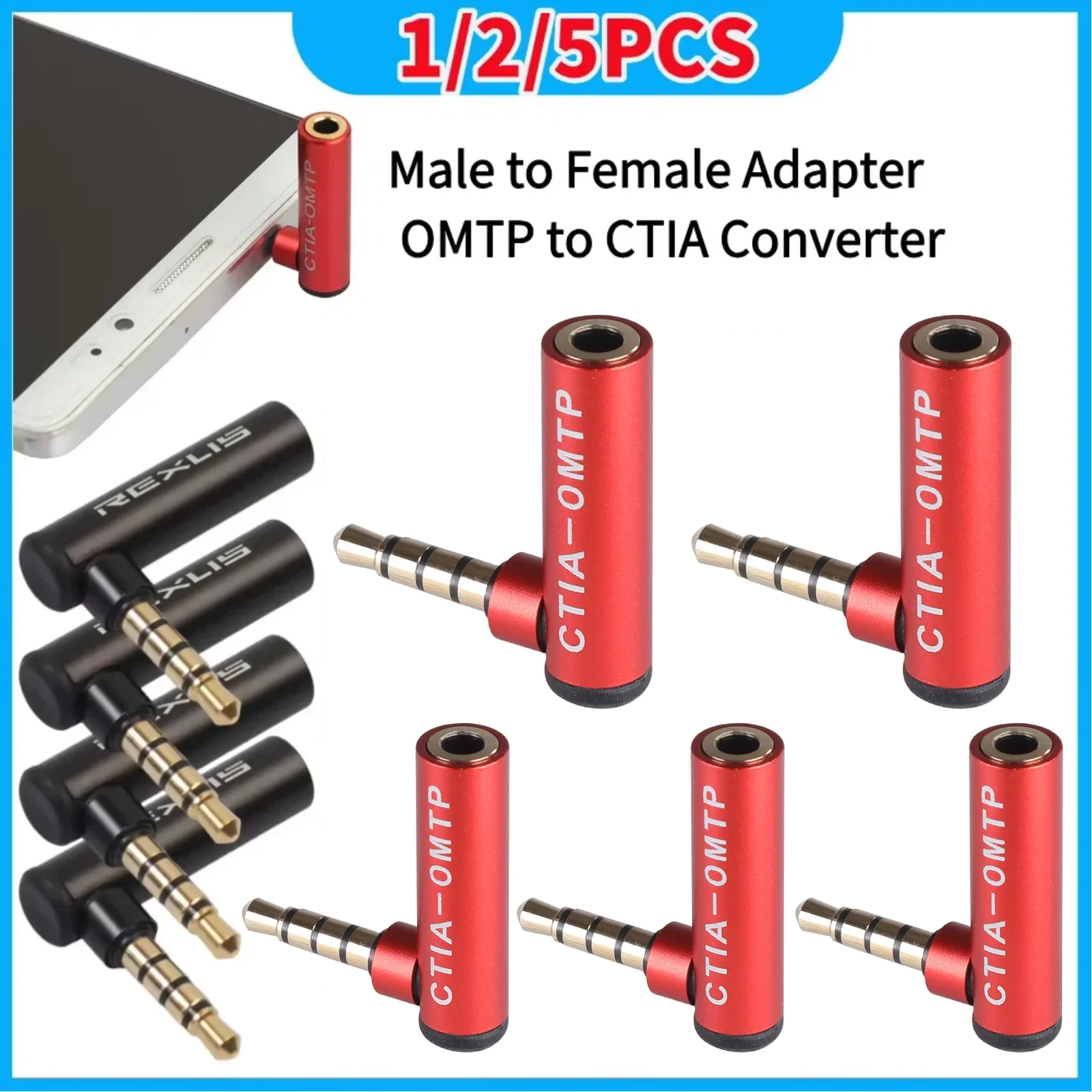REXUS 3,5 mm Klinke 90 ° Universal Aux Stecker auf Buchse OMTP auf CTIA Kopfhörer Konverter Stereo Adapter Universal 1/2/5PCS
