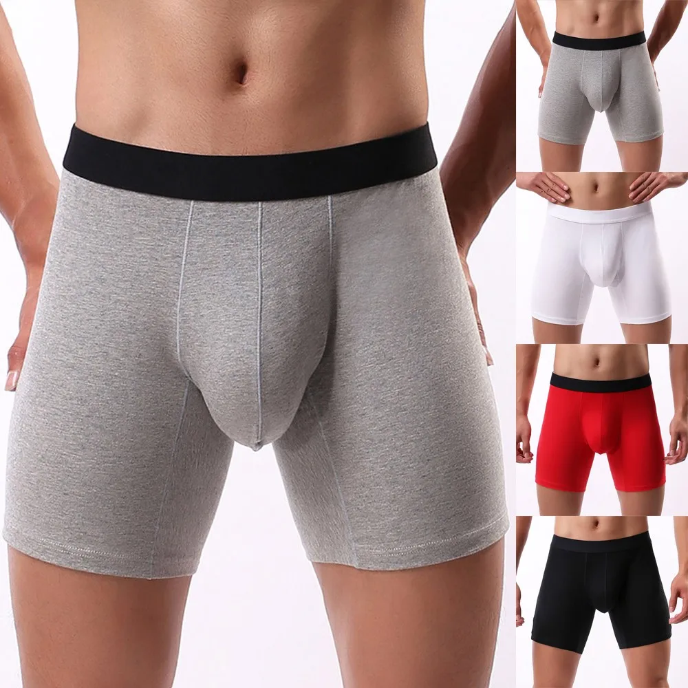 Mens Cotton Solid Long Leg Breathable Sports Sexy Game Train Men Tight Briefs Knickers Solid Color Stretch Soft Underpants