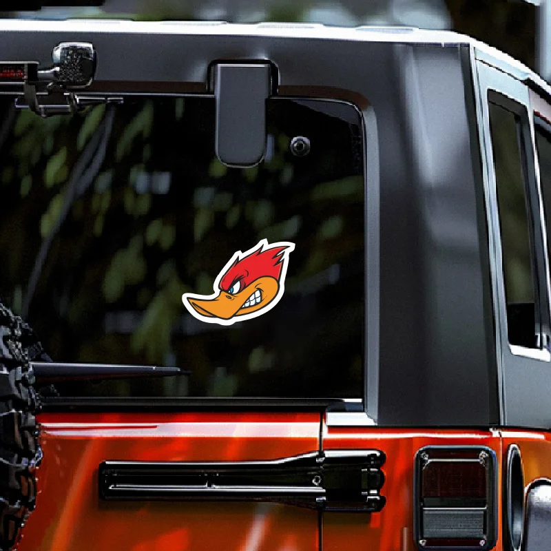 1PC Unique Cartoon Bird Stickers - Fierce Red-Orange Graphic for Laptops/Cars, Highlight Fun Spirit