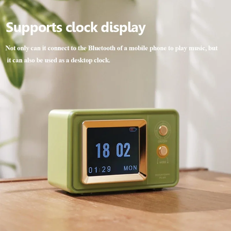 Mini Retro Bluetooth-Lautsprecher tragbare Vintage Heavy Bass Soundsystem drahtlose MP3-Musik-Player Desktop-Uhr Support-Kalender