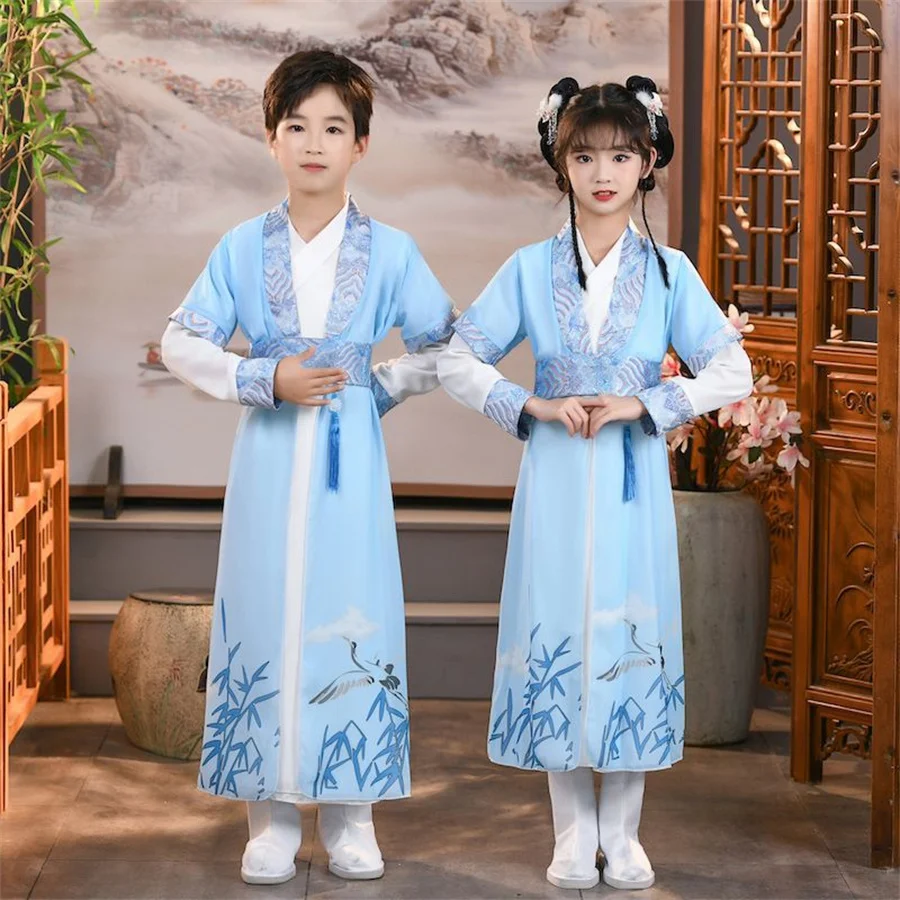 Kinder chinesische alte Kostüm Mädchen traditionelle Han Dynastie Bühne Performance Party Kleidung Volkstanz Jungen Hanfu Kostüme Set