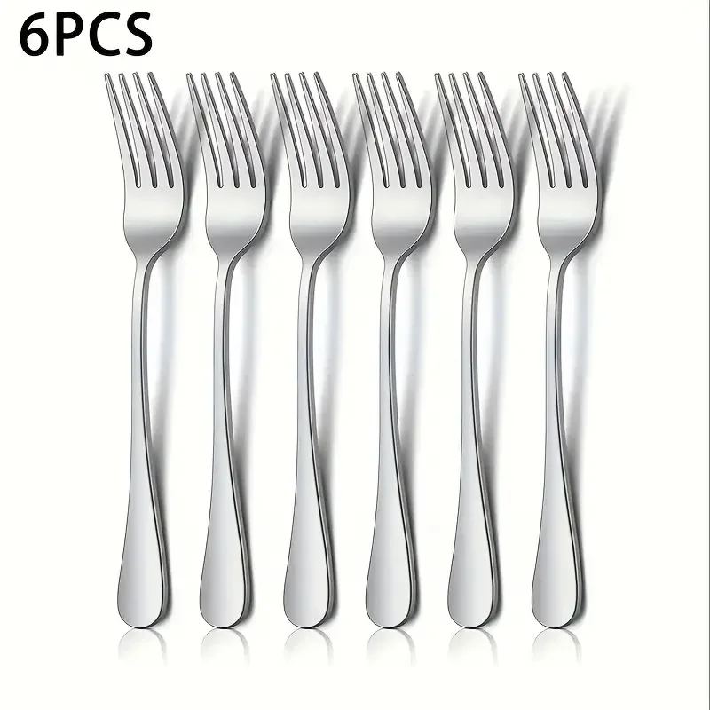 

6pcs Stainless Steel Silver Dining Fork, Mirror Polished, Dishwasher Washable, Suitable For Home, Kitchen, Or Restaurant Use