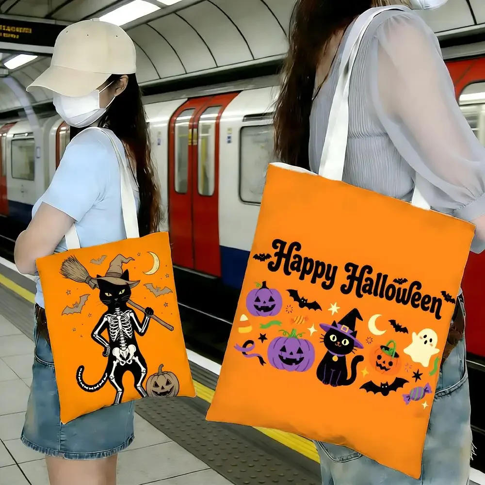 Holiday Spooky Halloween Storage Bags Shopping Bags Series Print Bags Lightweight Shoulder Bag For Daily Use