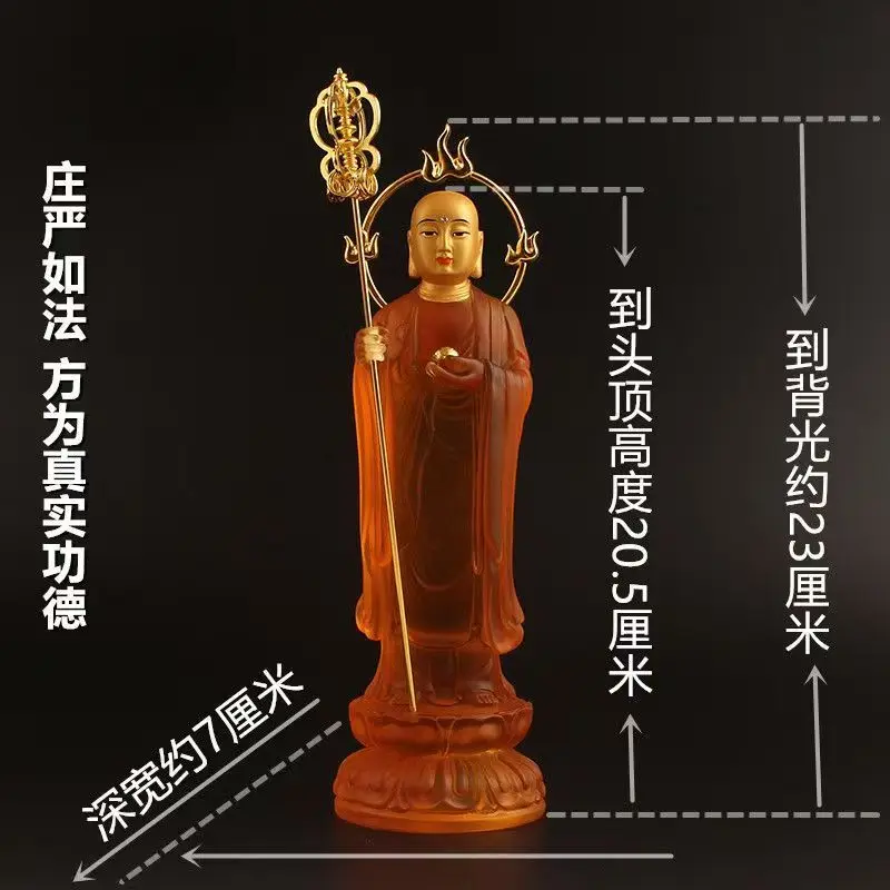 Earth Store Bodhisattva Golden Ksitigarbha Buddha Statue Resin Sculpture Peace Auspice Dizang Buddhist Figure for Home Decor