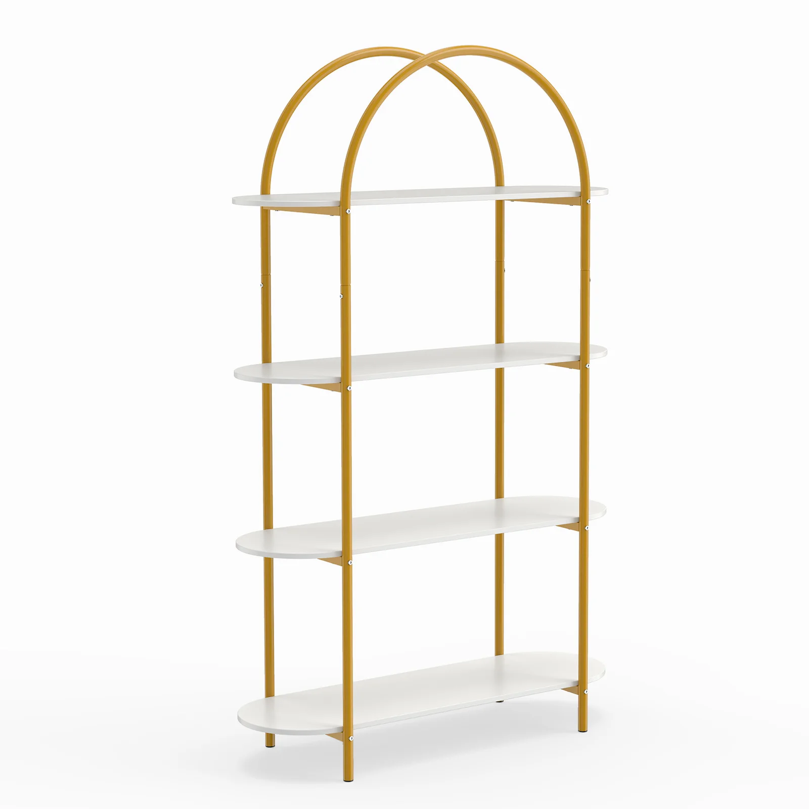 

Арочная книжная полка, 4-ярусный открытый стеллаж с прочной металлической рамой для гостиной