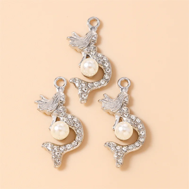 Leslie 10 Stück zierliche Meerjungfrauen-Anhänger mit Kristallperlen für Ohrringe, Halsketten, Schmuckherstellung, Bastelarbeiten, handgefertigte Accessoires – Detail 3