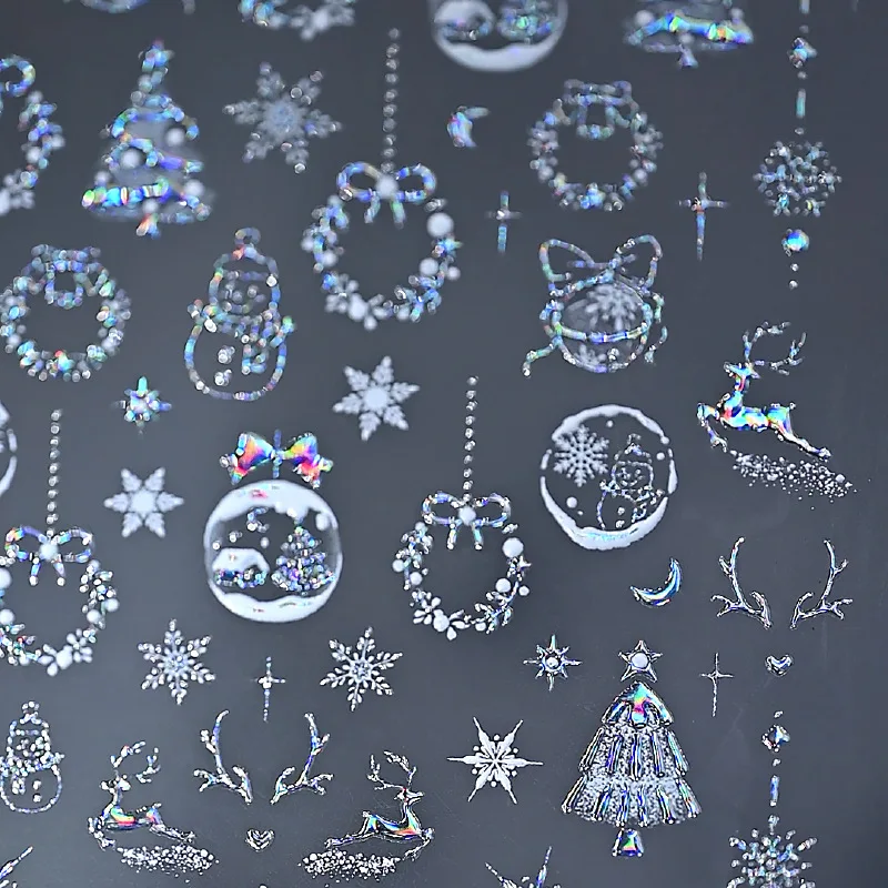 Christmas Elements Nail Art Stickers Gold Foil Snowflake Christmas Tree Crystal Ball Adhesive Decorative Nail Tips