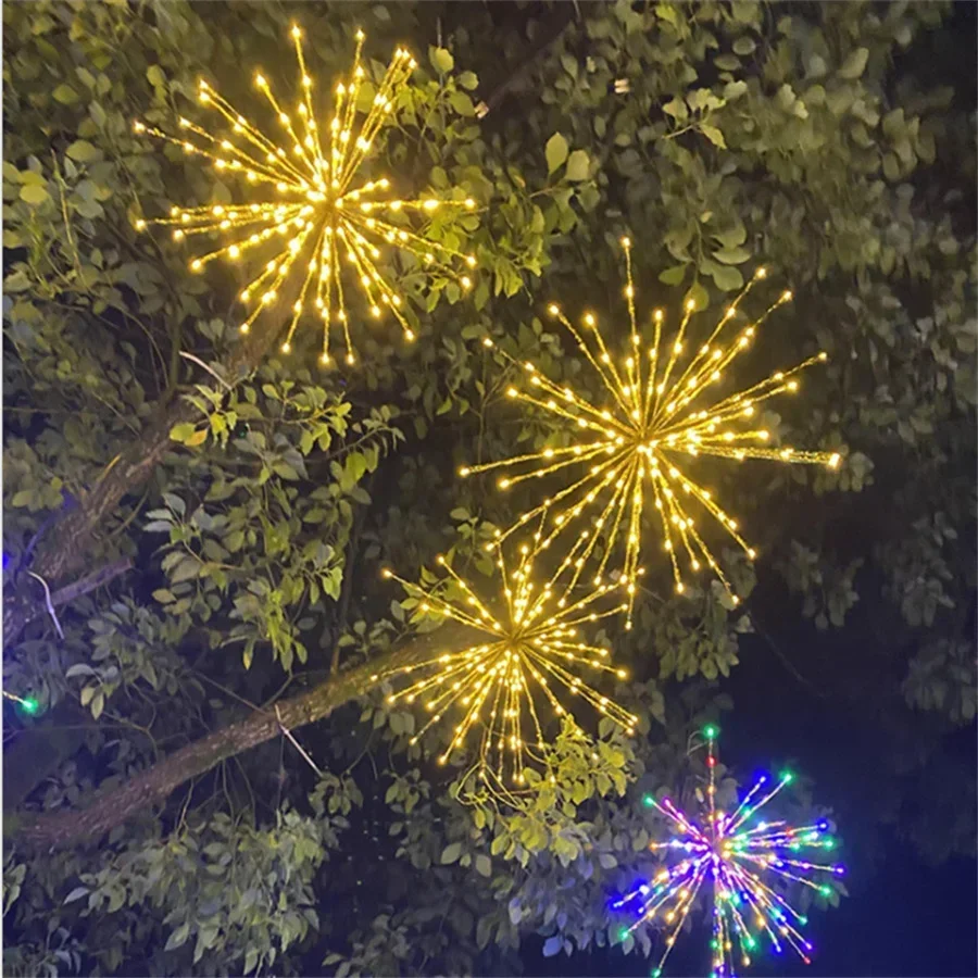 Luci a corda sospese Starburst per esterni 60 LED Fuochi d'artificio per esterni Luci da fata per alberi Luci a sfera da giardino per l'arredamento del patio del portico