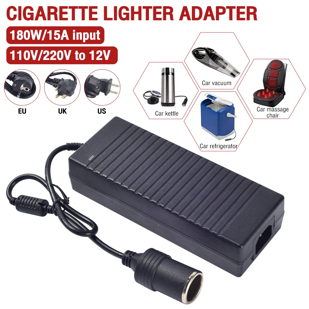 Cigarette Lighter Converter AC/DC Convert EU US UK Plug 110V/ 220V to 12V 15A Power Adapter For Car Refrigerator Inflating Pump