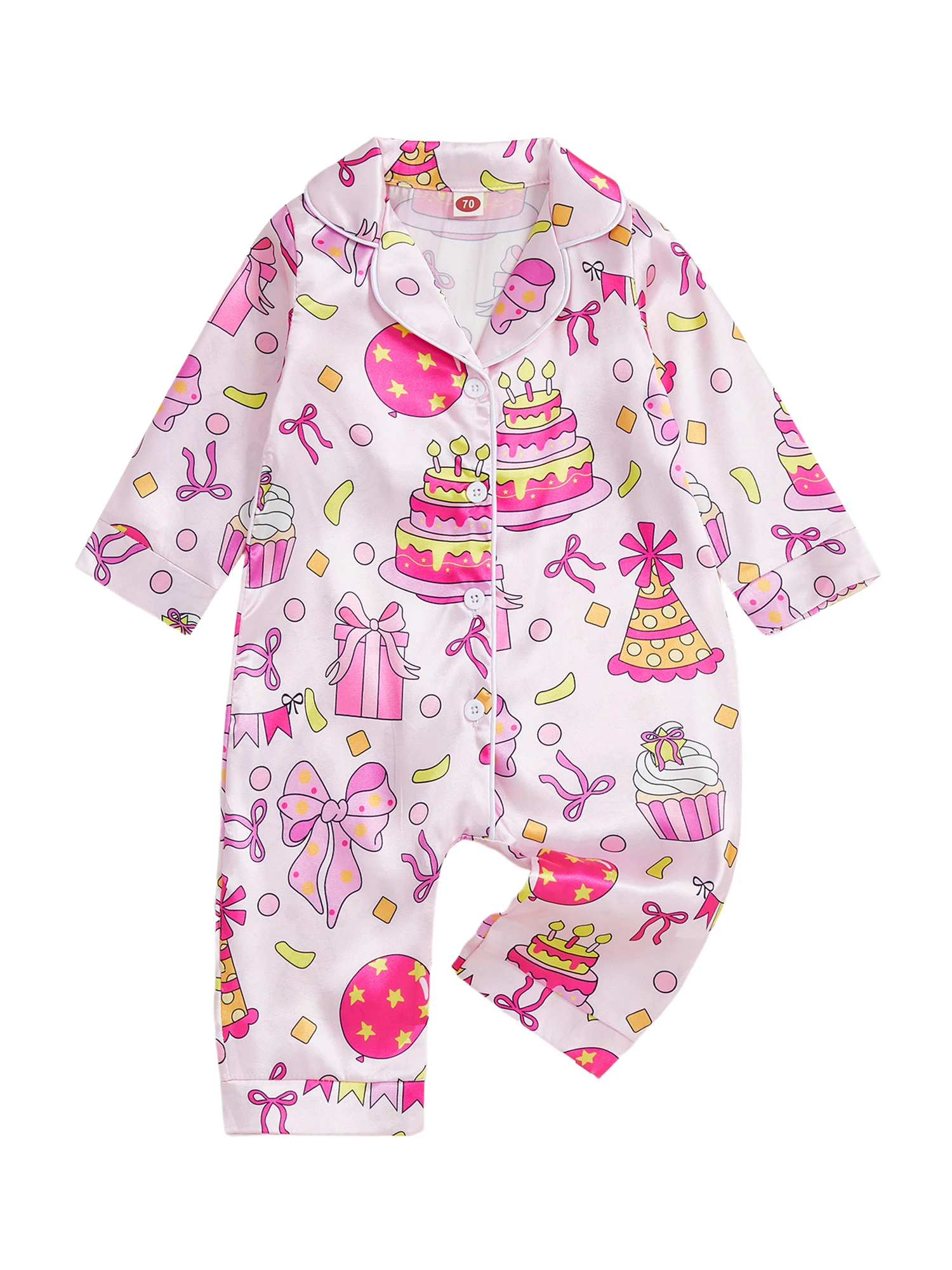 

Toddler Girls Birthday Pajamas Adorable Long Sleeve Cupcake Print Button-Up Pajama Set for Sleep and Play