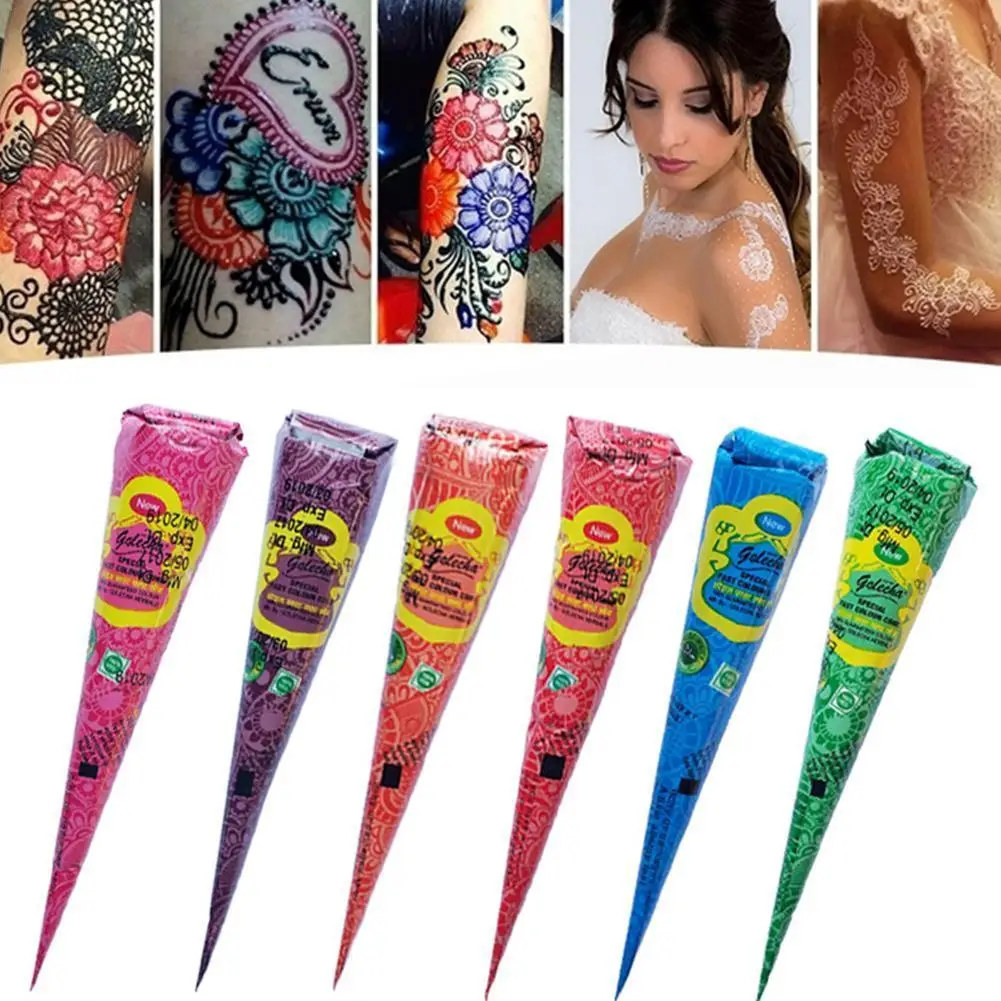 

1pcs India Golecha Multicolor Henna Tattoo Ink Henna Hannah Hand-painted Temporary Tattoo Paint Cream Freckles Green Blue