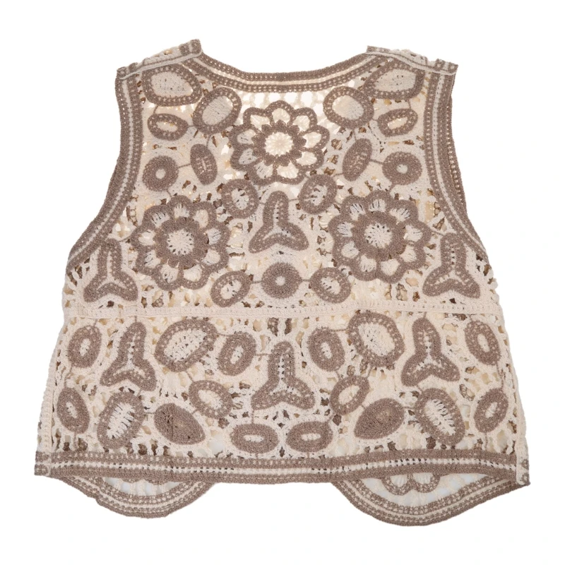 Damen Vintage Hollow Out Crochet Crop Vest Stickerei Floral Ärmellos für