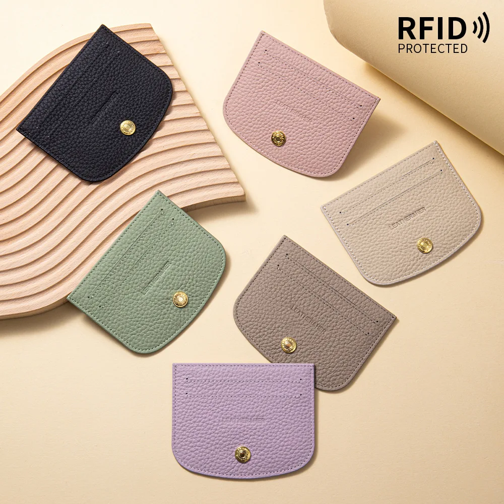 محافظ حامل بطاقات جلدية بسيطة تحجب RFID حافظة بطاقات الائتمان النحيفة، 4 فتحات للبطاقات، محفظة جيب أمامية رفيعة