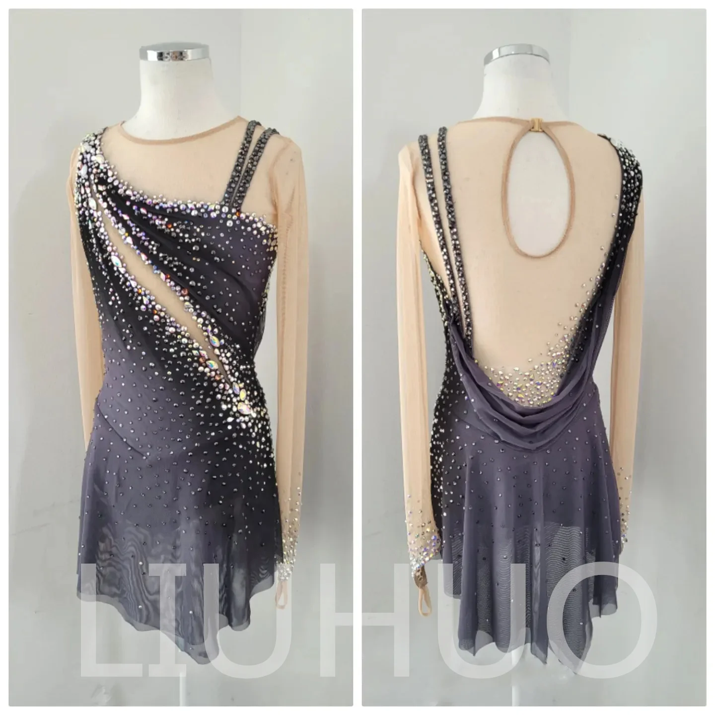 LIUHUO Ice Figure Skating Dress Girls Women Teens Stretchy Spandex Gradient Competition Wholesale