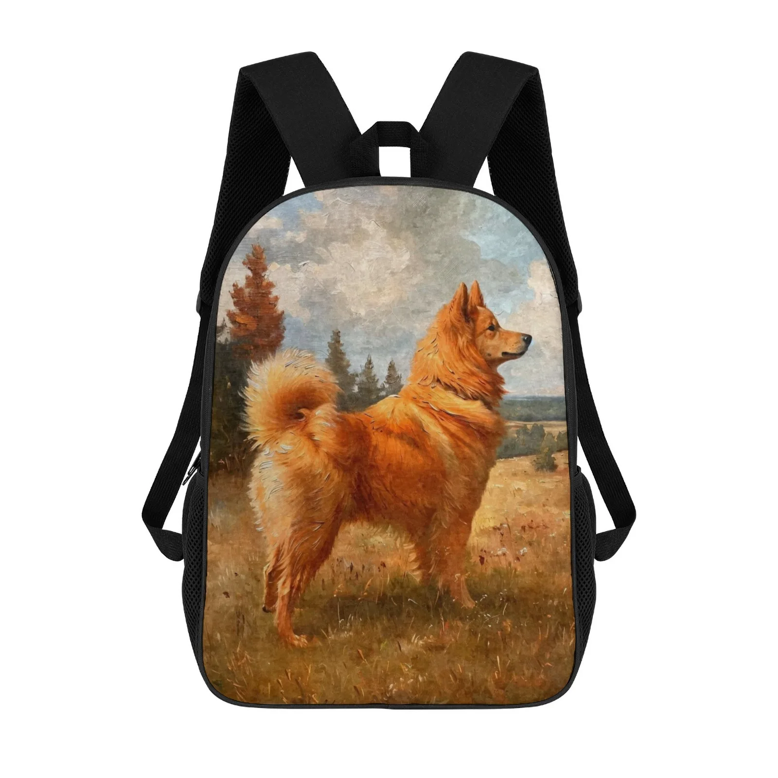

Vintage Finnish Spitz School Bag Printed Book Bag Kindergarten Bag Girls 17 Inch School Backpack Bag