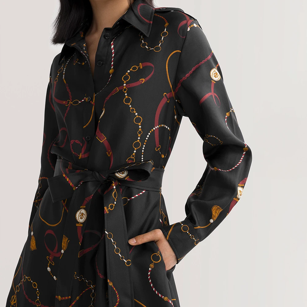 LILYSILK Print Silk Dress for Women Button Front Turn Down Collar Long Sleeve Luxury Shirt Dress New Free Shipping