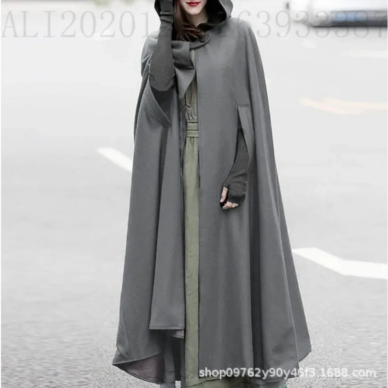 

Fashion Long Cape Cloak ZANZEA Women Hooded Wool Blend Cloak Coat Autumn Hoodies Poncho Warm Cosplay Jackets Outwear Windbreaker