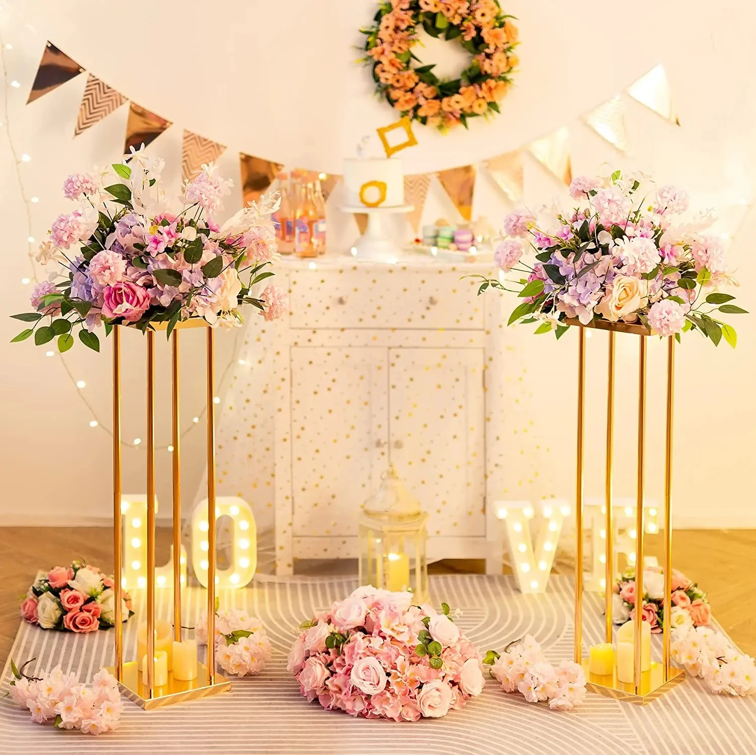 Flower Vase Gold Column Stand, Metal Road Lead, Wedding Centerpiece Flower Rack, Event Party Decoration, 30 Pcs