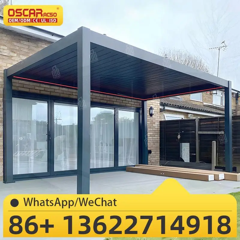 

3x3 3x4 4x4 6x4m оптовая продажа с фабрики, современная уличная биоклиматическая алюминиевая пергола с жалюзи и моторизованным экраном для пати на заднем дворе