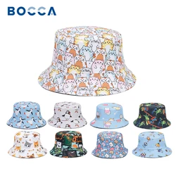 Bocca Children Bucket Hat Boy Girl Kid Panama Fisherman Hats 54cm Child Double Sides Reversible Cartoon Print Summer Bob Sun Cap