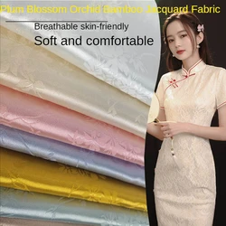 Jacquard Fabric By The Meter for Cheongsam Dresses Hanfu Sewing Thin Silky Soft Drape Glossy Pink Blue White Summer Bamboo Plum