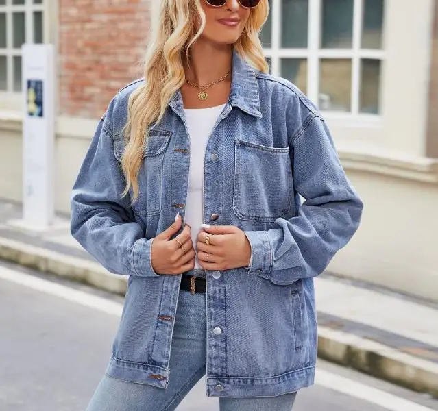 Autumn and Winter New Women's Denim Jacket Button Design and Relaxed Fit Retro Fashion Washed Denim Jacket ﻿