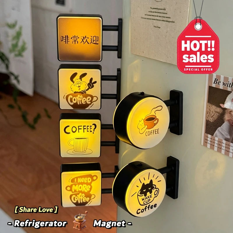 1/3Pcs Mini Lightbox Fridge Magnet Coffee Japanese Creative Tourism Souvenir Magnetic Luminous Light Box Home Decoration Gift