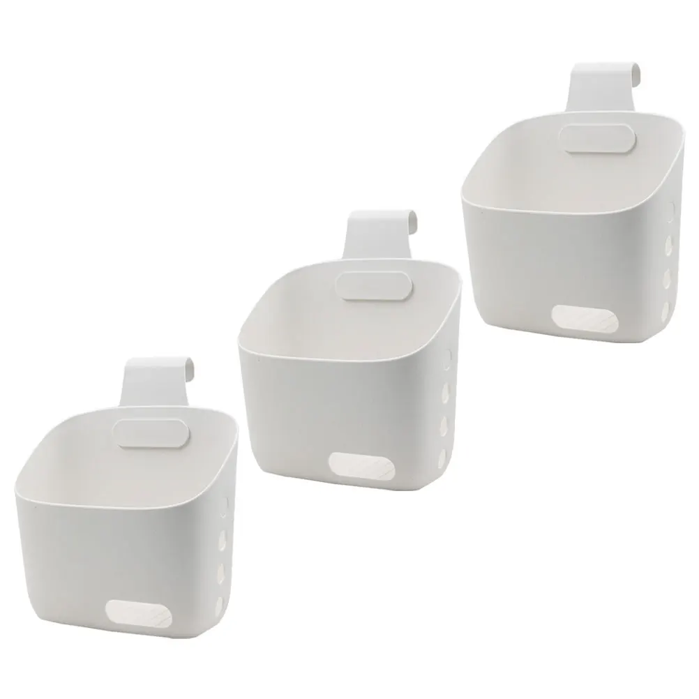 

3pcs Hanging Storage Basket Detachable Hooks Kitchen Garlic Hanger Small White Size Wall Bathroom Sundries Container