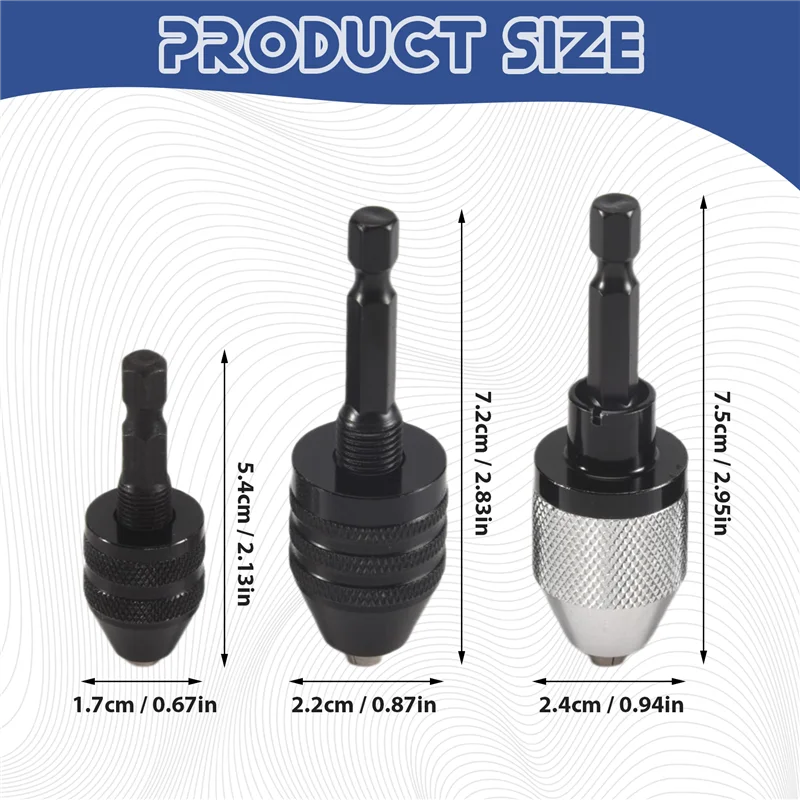 【Flash Sale】3 Buah Mata Bor Impact Konverter Adaptor Perubahan Cepat Chuck Bor Tanpa Kunci Batang Hex 1/4 Inci, Aksesori Alat Listrik