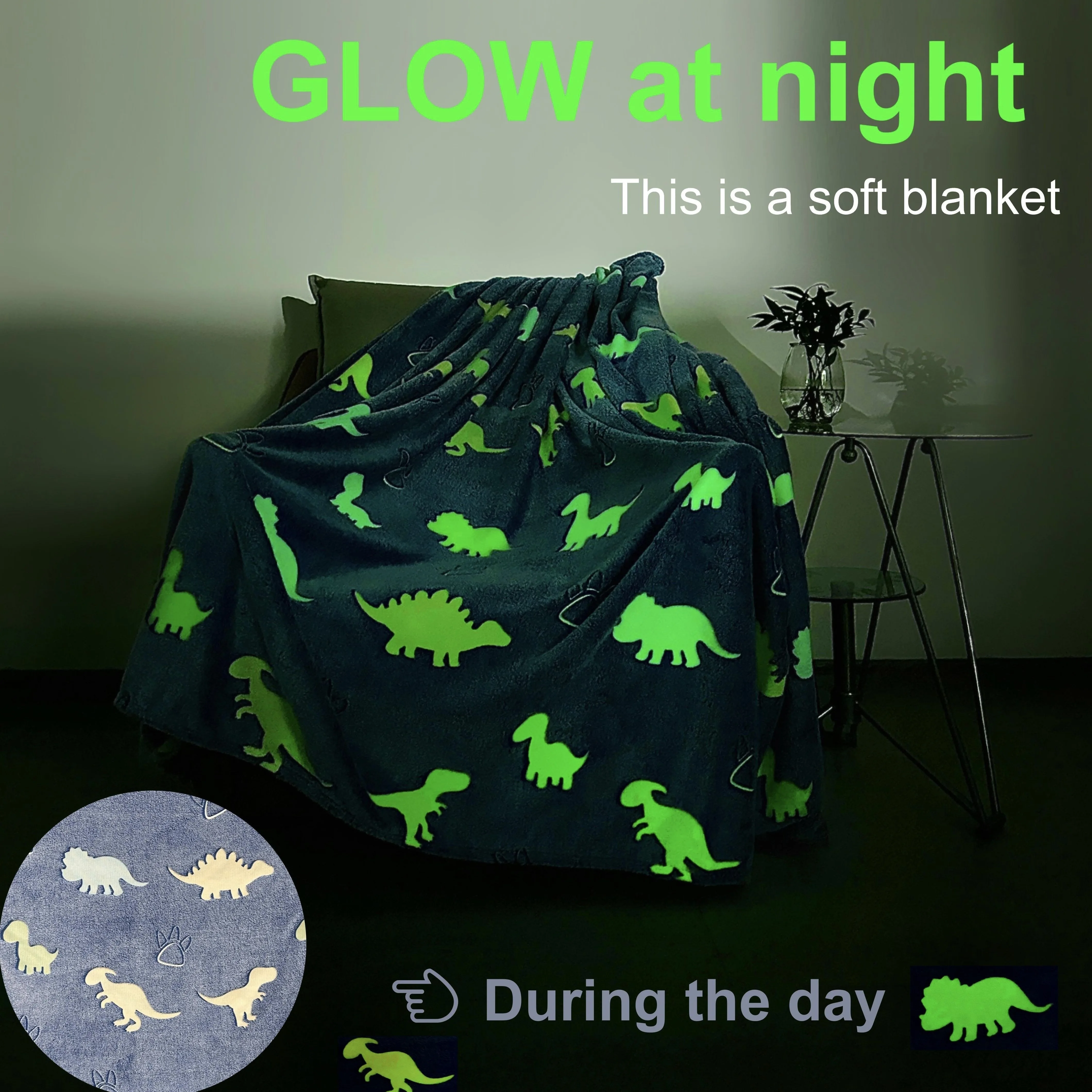 Glow in the Dark Dinosaur Plush Throw Blanket Soft and Cozy Flannel Blanket for Bed Sofa and Office Birthday Thanksgiving Gift