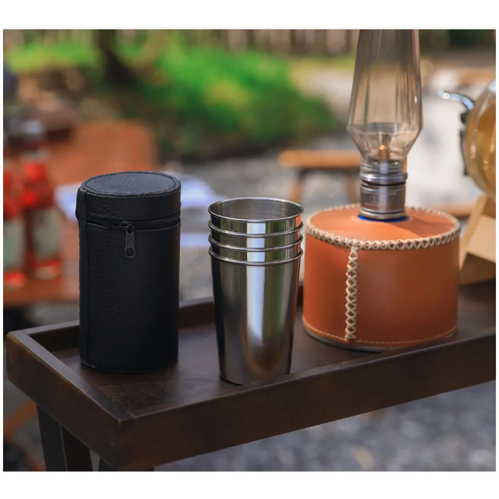 4 Pcs/Set Stackable Stainless Steel Drinking Cup Shatterproof Reusable Portable Drinking Glasses With Case