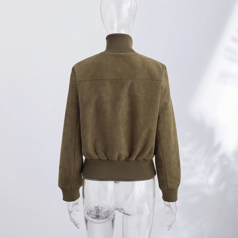 2026 Herbst Vintage Wildleder Damenjacke Langarm Revers Reißverschluss Tasche Stehkragen Kurzer Damenmantel Modische Streetwear-Oberbekleidung – Detail 10