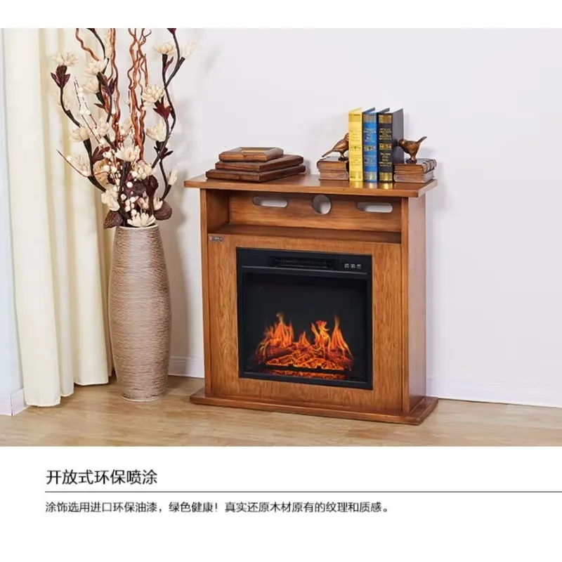 American wood texture retro fireplace cabinet homestay decorative cabinet fireplace background wall electronic fireplace simulat