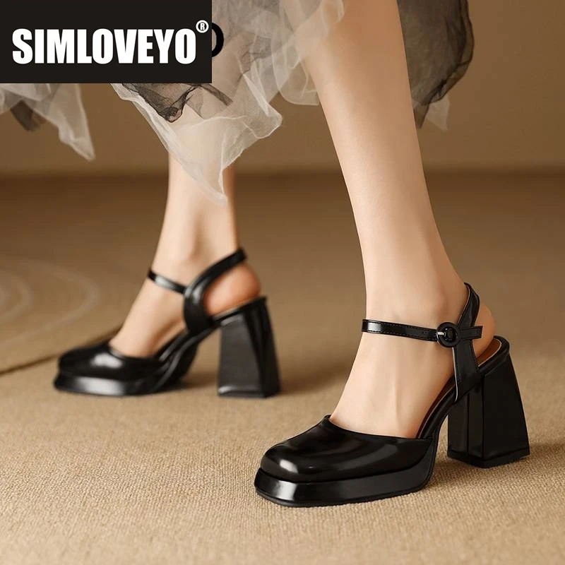 

SIMLOVEYO Женские туфли-лодочки с квадратным носком на блочном каблуке 9 см на платформе с пряжкой на ремешке Сексуальная женская обувь для свиданий Большой размер 40 41 42 43