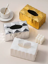 Luxury Golden Tissue Boxes Storage Napkin Holder Kitchen Tissue Box Square Shaped Container Plastic Craft Desktop Paper Case