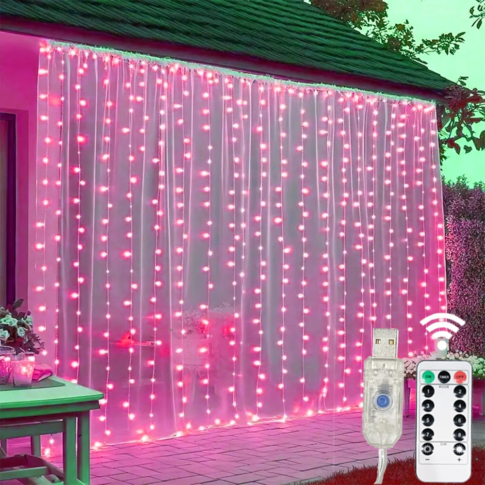 

USB Plug Wedding Garland Valentine's Day for Home Curtain Lights 8 Modes LED Curtain Light Ramadan EID Mubarak Decoration