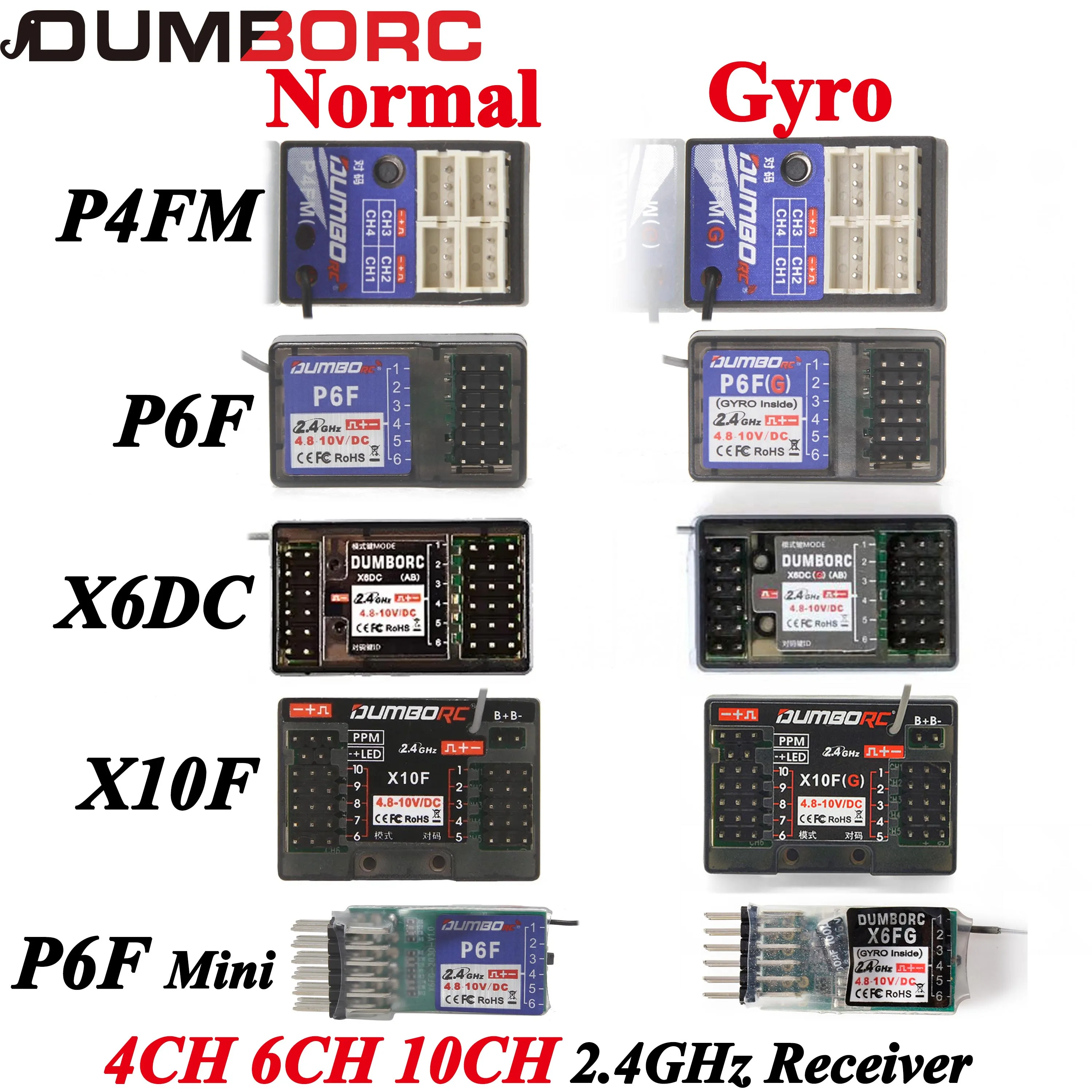 DUMBORC X6DC X10FG P4FMG P6FG MINI 4CH 6CH 10CH 10 Channel Gyro Receiver Voltage Return for X4 X6 Transmitter RC Car Boat