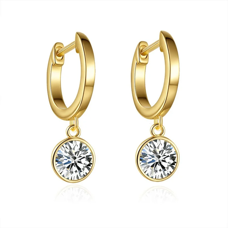 

ZFSILVER Trendy 925 Silver Moissanite Classic Exquisite Design Gold Round Earring For Charm Women Accessories Jewelry Gift KE138
